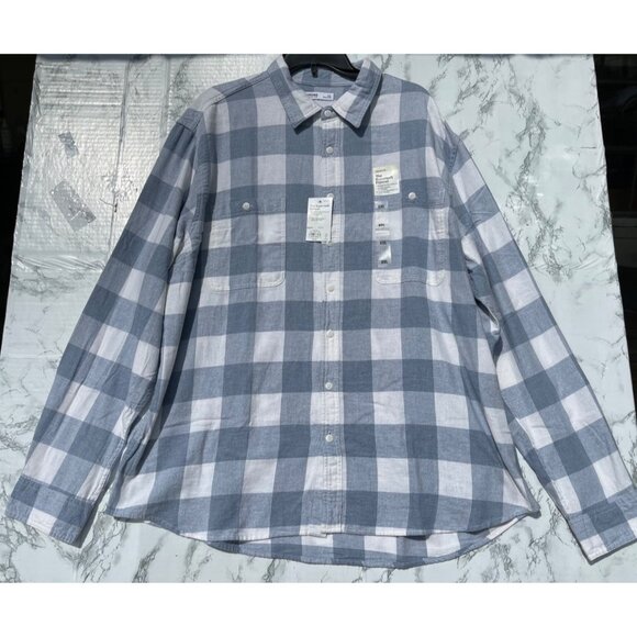 Sonoma Mens Supersoft Flannel Shirt Blue/White Plaid XXL 100% Cotton Long Sleeve - Picture 1 of 7